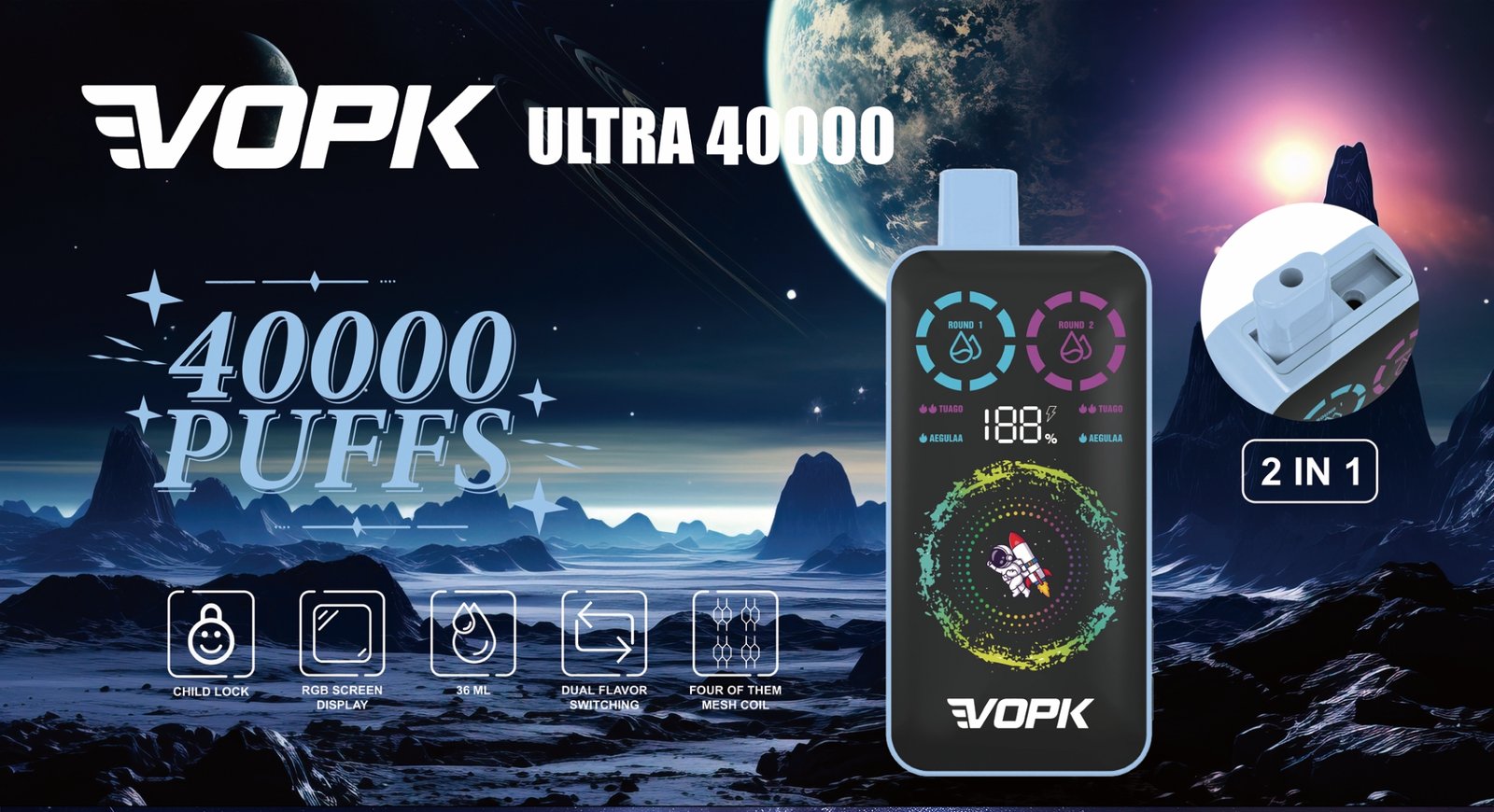 VOPK ULTRA 40000 Puff Disposable Vape Double Flavor Pod 40K Vaper Pen