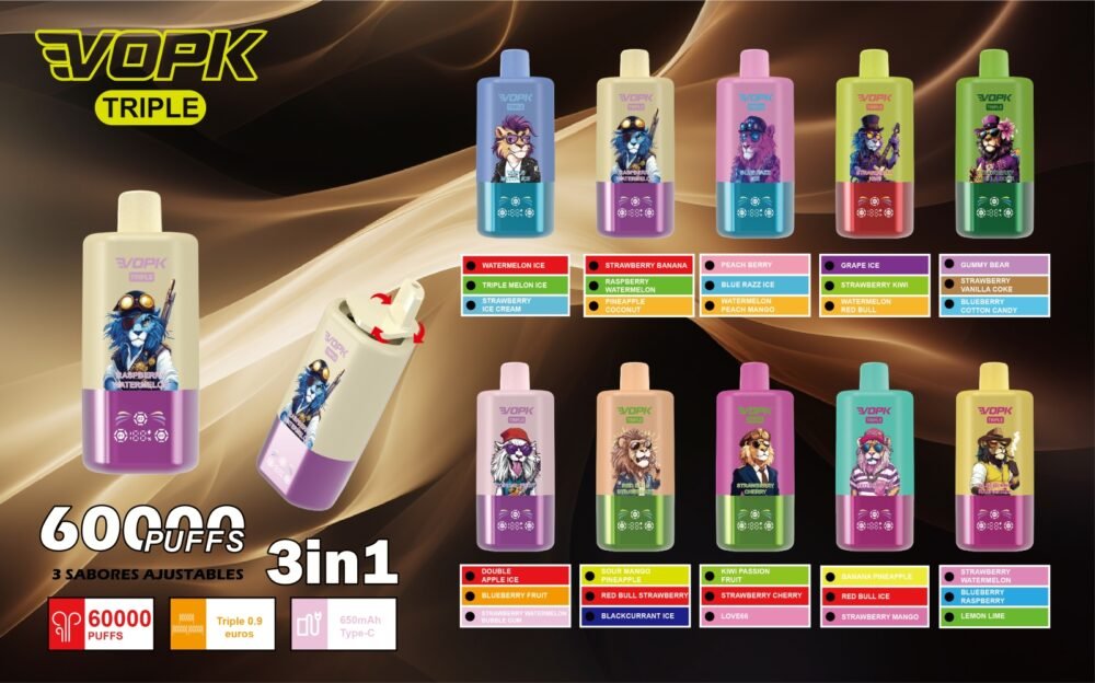 VOPK Triple 60000 Puff 60k 3 Flavors in 1 Disposable Vape with LED Display