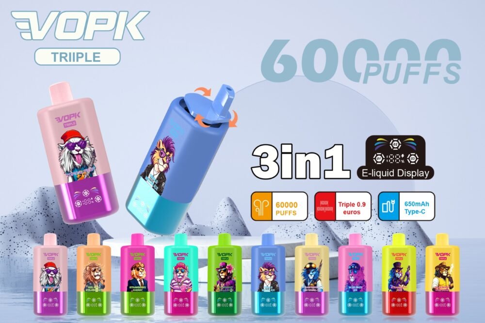 VOPK Triple 60000 Puff 60k 3 Flavors in 1 Disposable Vape with LED Display